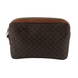 Celine Brown Macadam Pochette Clutch Pouch Bag Auth Vintage Leather Trim
